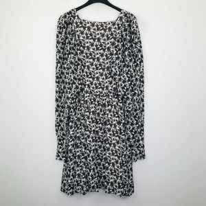 Hugo Boss 4 Dress Brown White Floral Balloon Sleeve Square Neck A-Line CQ1
